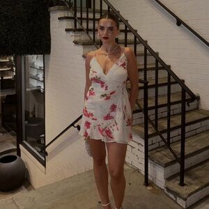 Zara White and Pink Floral Mini Dress